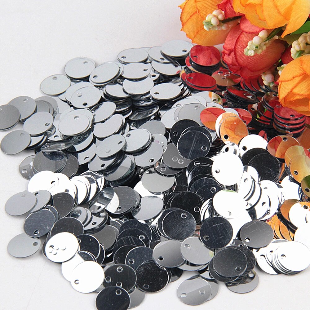 Пайетки ПВХ плоские круглые 50г 10/15/20/25/30 мм Серый, 30mm50g200pcs, Серебряный, Silver