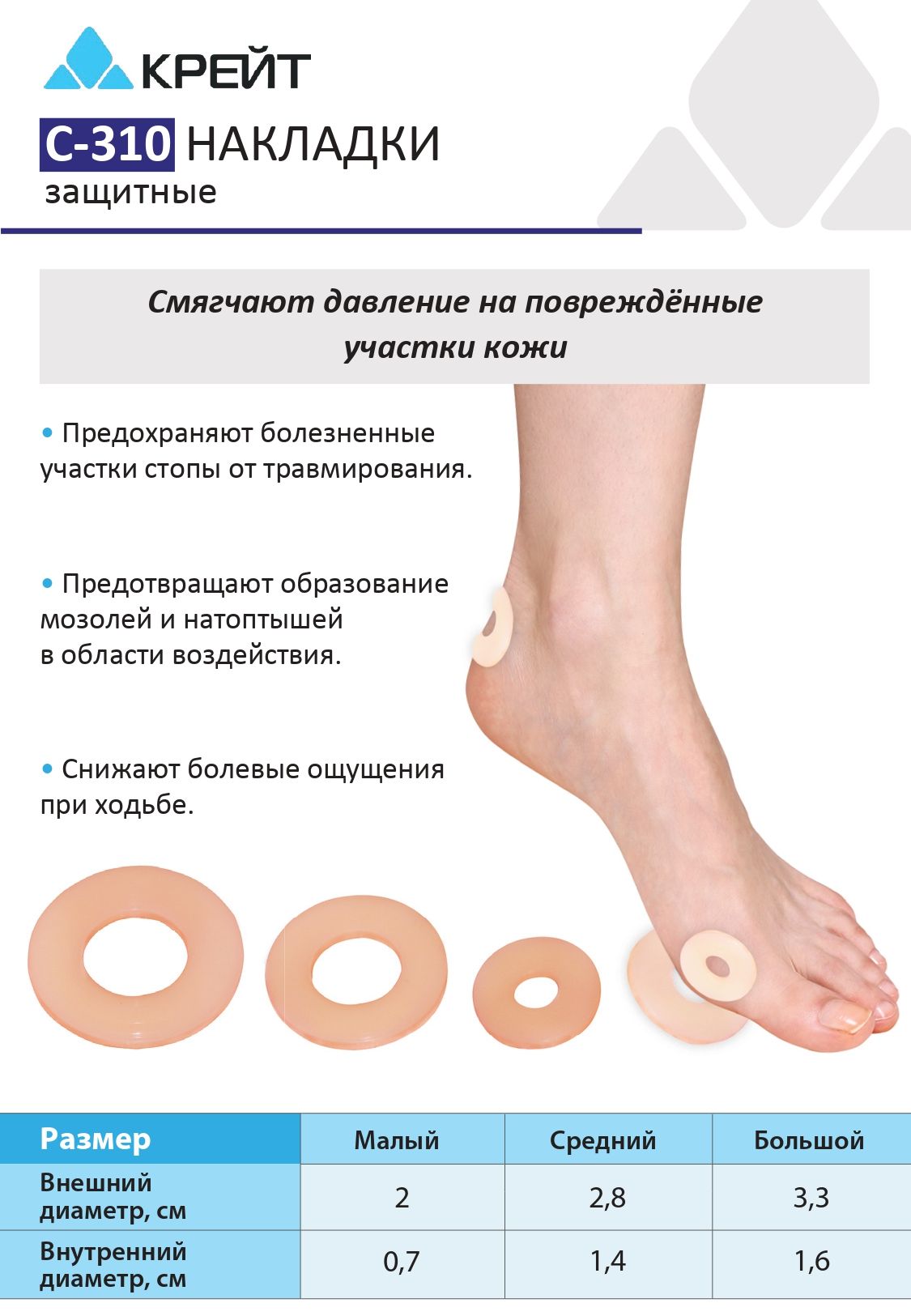 Накладки от мозолей силиконовые, 3 шт, Крейт, С-310