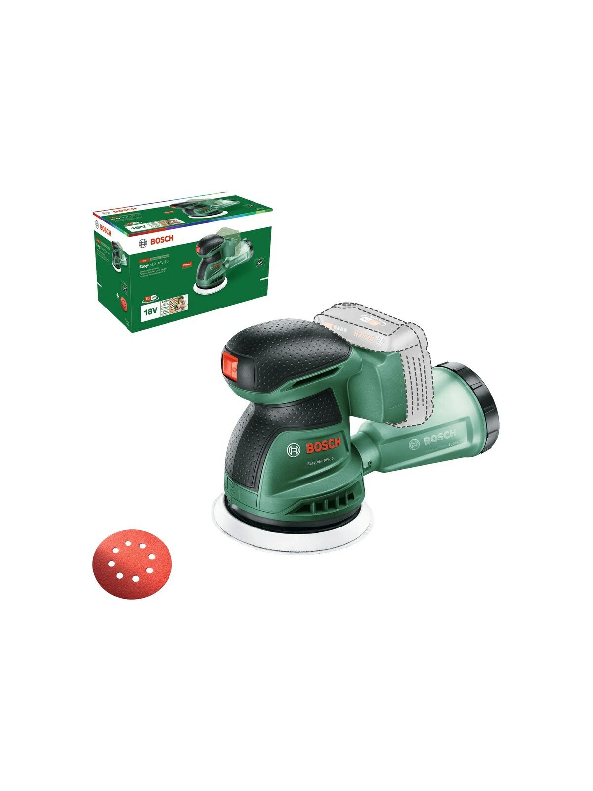 Аккумуляторная эксцентриковая шлифмашина Bosch EasyOrbit 18V-10, 125мм, без акк и з/у, 18 В, арт. 06033E4000