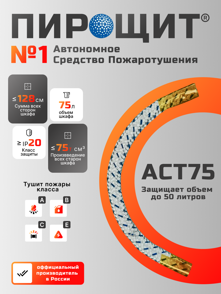 Автономное Устройство Пожаротушения АСТ 75 , противопожарное средство технология FIPRON (фипрон) защищает объём до 75 литров, IP20