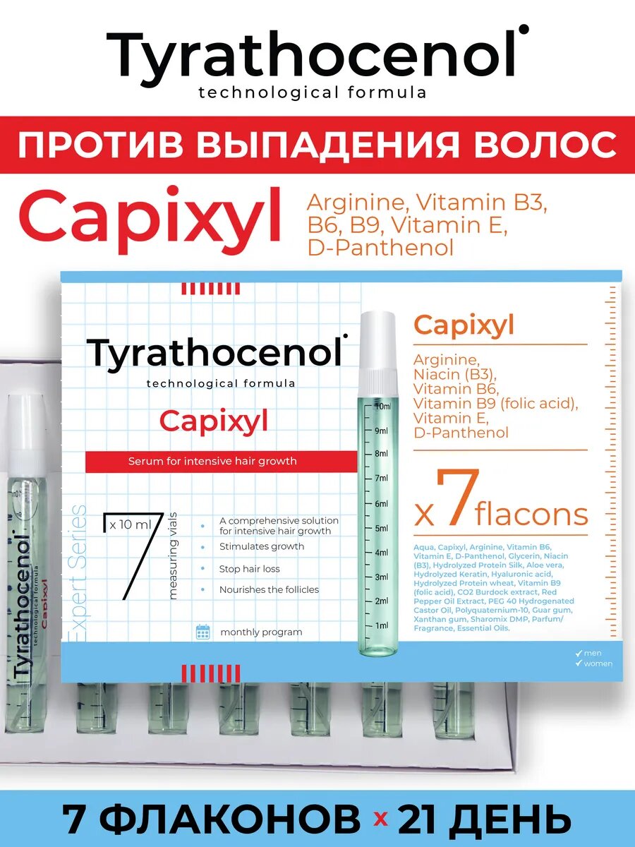 Сыворотка для волос Tyrathocenol Capixyl против выпадения, 7×10 мл