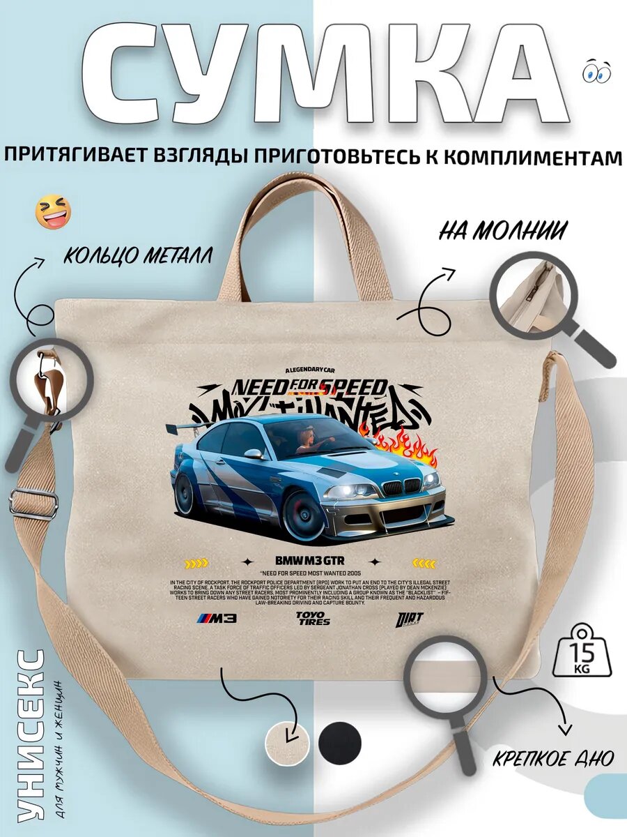 Сумка шоппер  BMW M3 NFS стильный принт