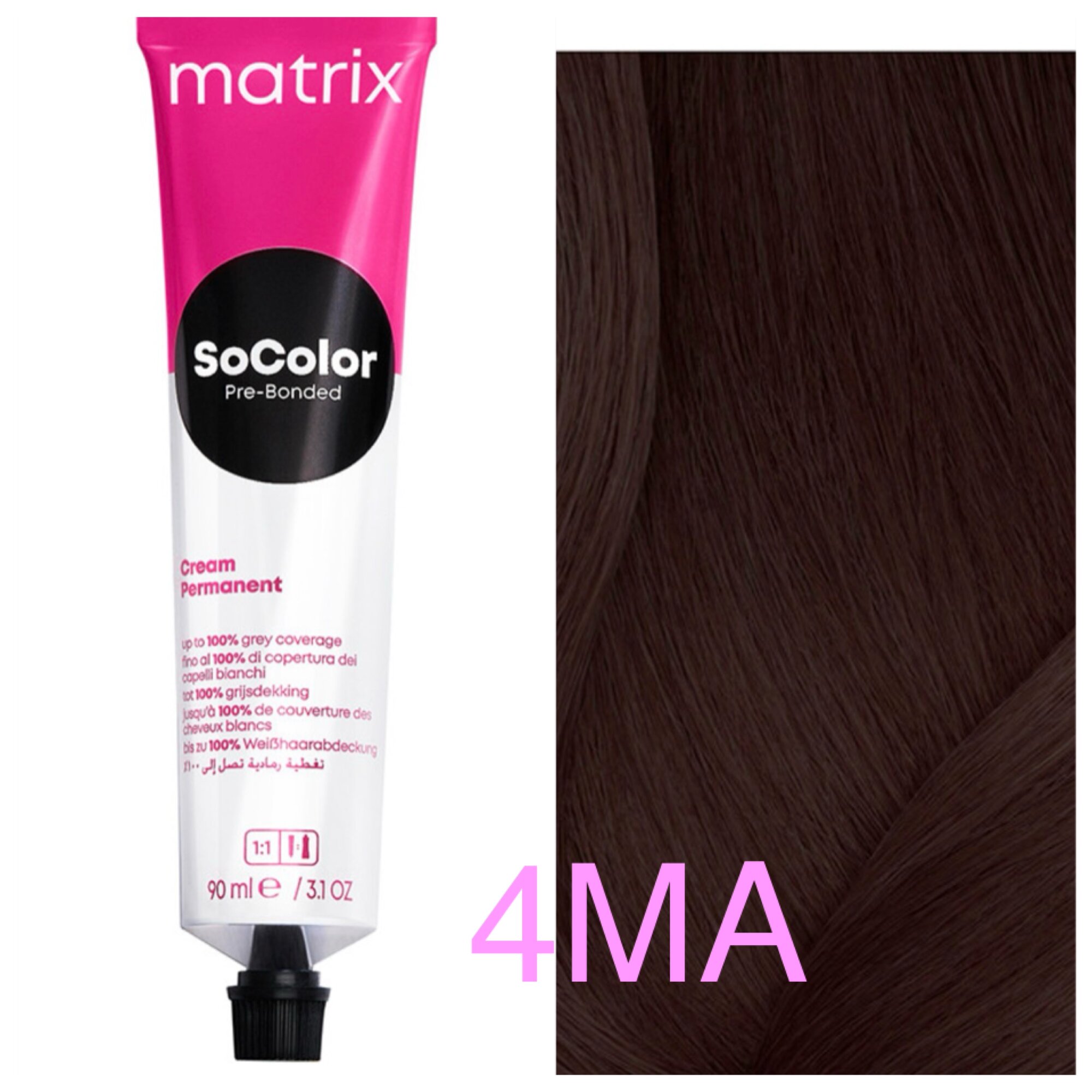 Краситель перманентный Matrix SoColor Pre-Bonded для волос, 4MA шатен мокка пепельный, 90 мл