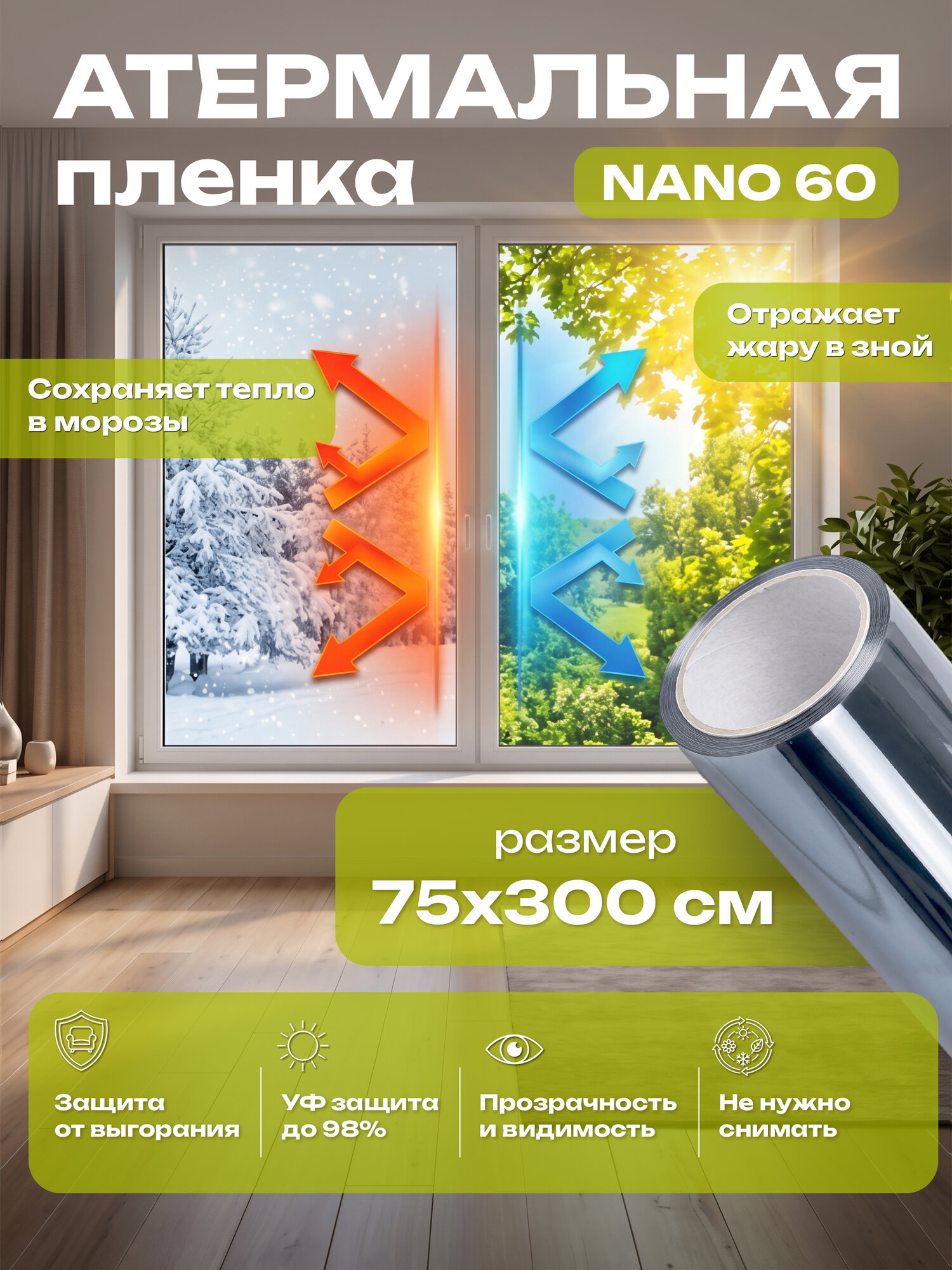 Пленка для утепления окон. Защитная пленка на окно. Reton Group 75 x 300 см