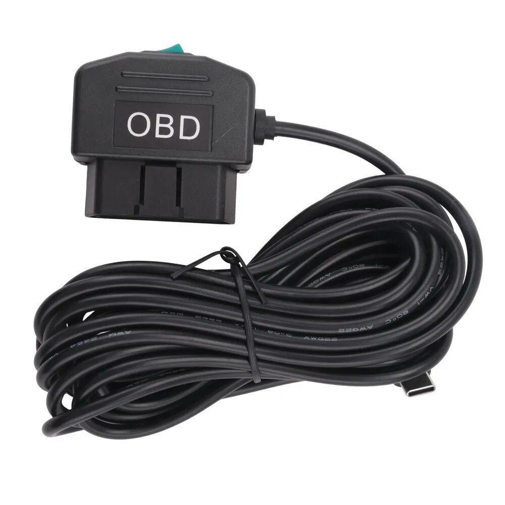 OBD hardwire kit для видеорегистратора, USB Type-C кабель питания 12-24В/5В/3А, длина 3.5 м, режим "24 ч"