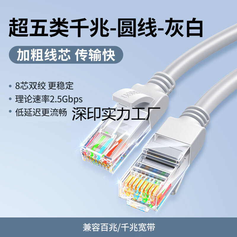 Кабель UGREEN Cat5e RJ45 Ethernet LAN Сетевой Кабель Круглый Серо-белый 3м Высокая Скорость Стабильность