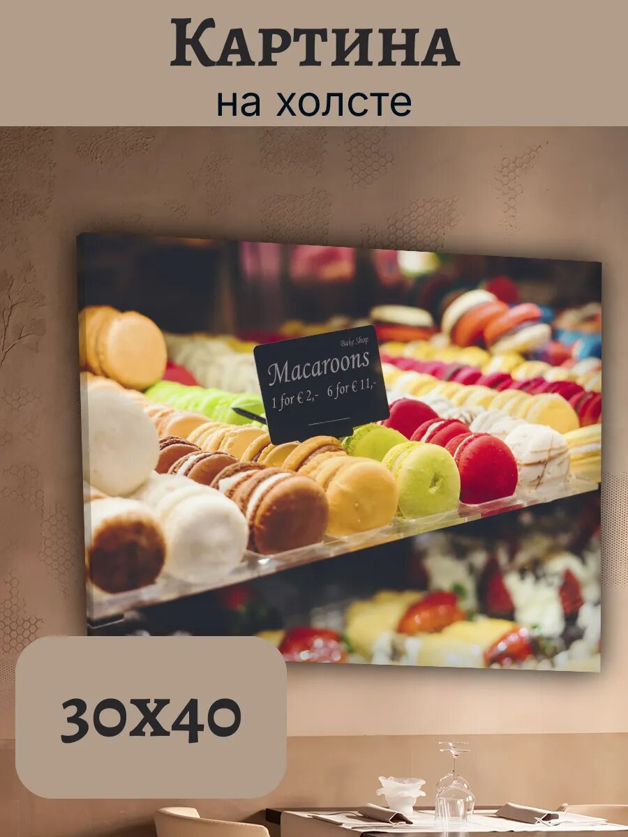 Картина Еда Food Кухня Эстетика 30x40 макаронсы Витрина