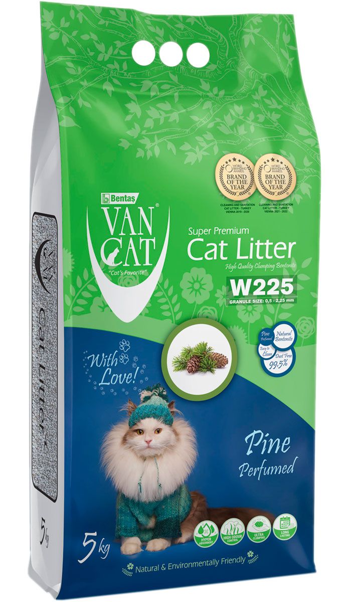 Van Cat комкующийся наполнитель с ароматом Соснового леса, без пыли, бентонит, пакет, (Pine Perfumed), 5 кг