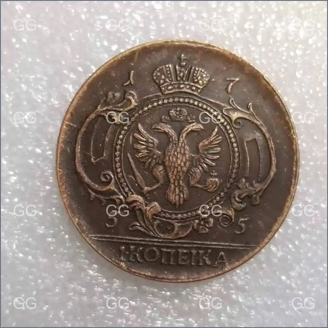 Памятная монета России 1775 года, 5 копеек, бронзовая, состаренная, диаметр 32 мм