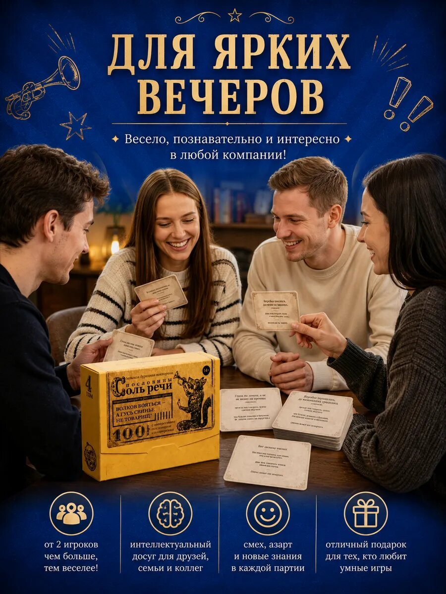 Настольная игра большая дурацкая викторина ЛАС играс "Пословицы соль речи. Том 4", 100 карт, для детей и взрослых — фото 1
