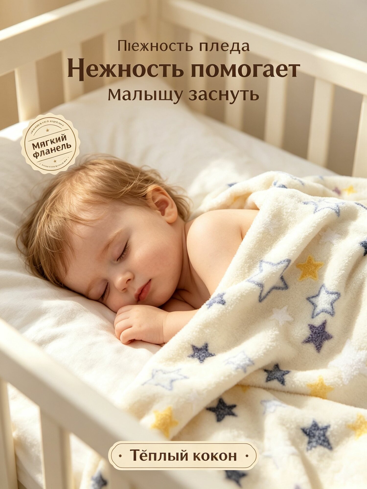 Плед 80x100 сантиметров полиэфирное волокно желтый звезды, Мягкий фланелевый, Для новорожденных