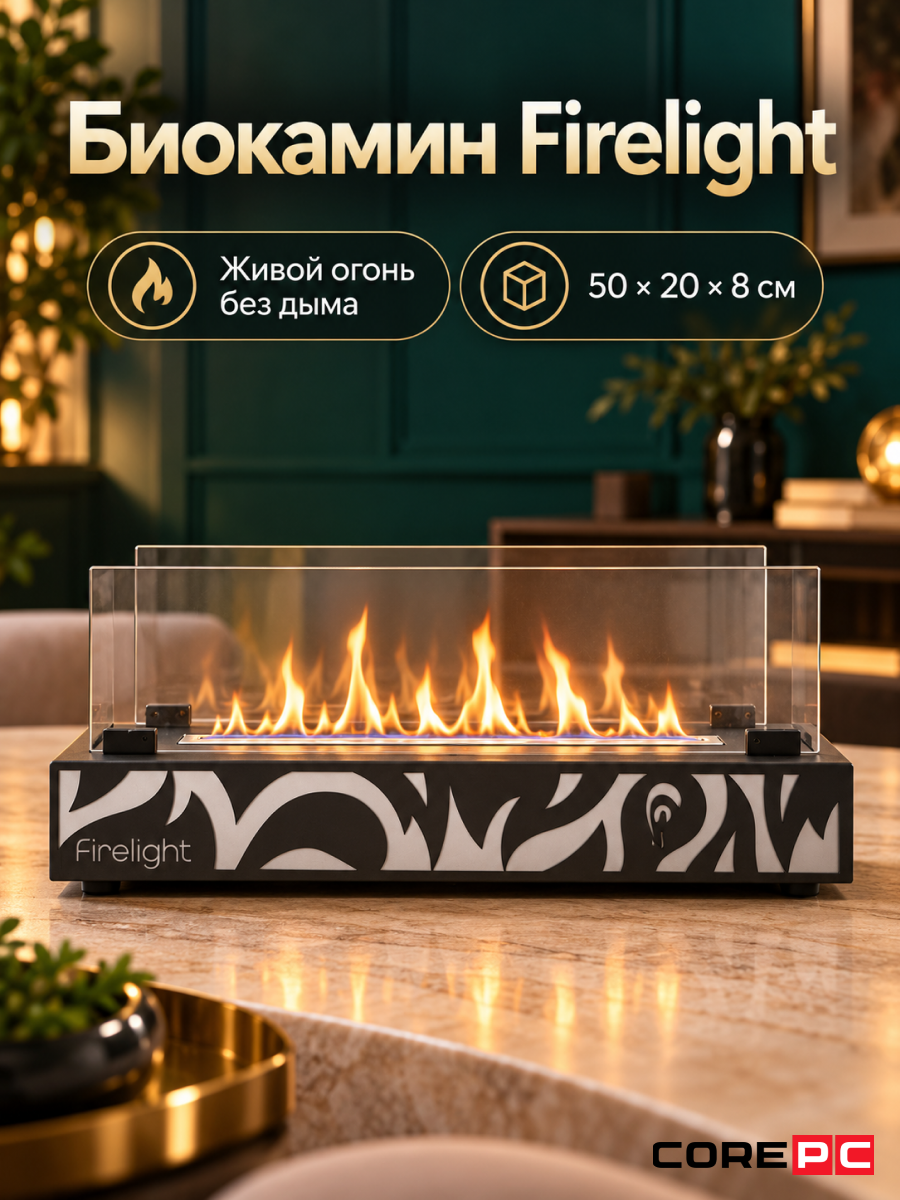 Биокамин Firelight BFP/T-5025 Tale, черный, 50х20х8 см, Ручное управление