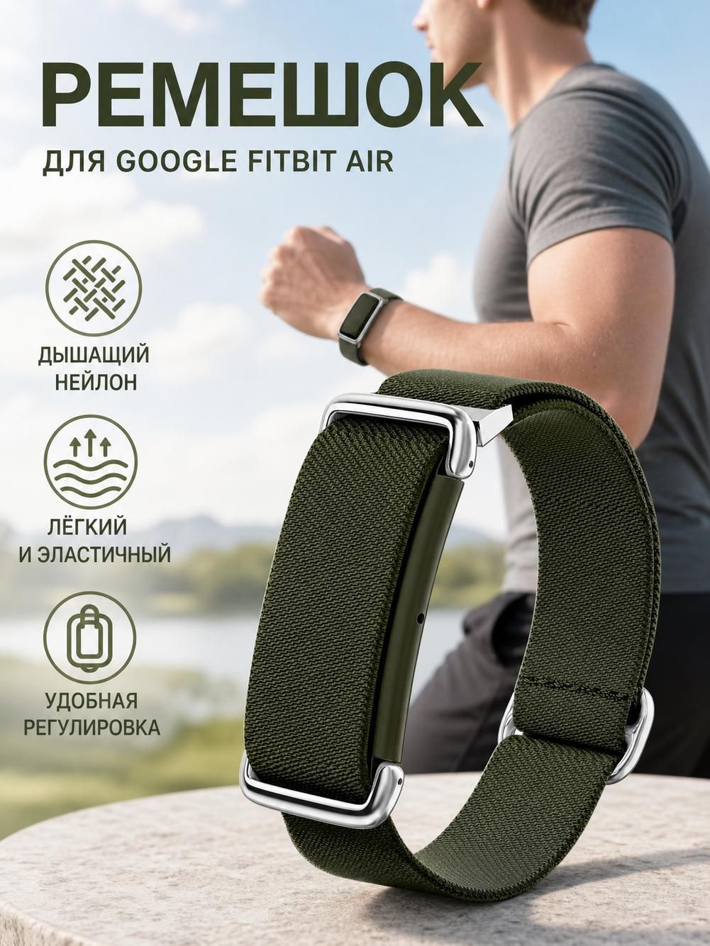 Ремешок для Google Fitbit Air, нейлоновый, черный