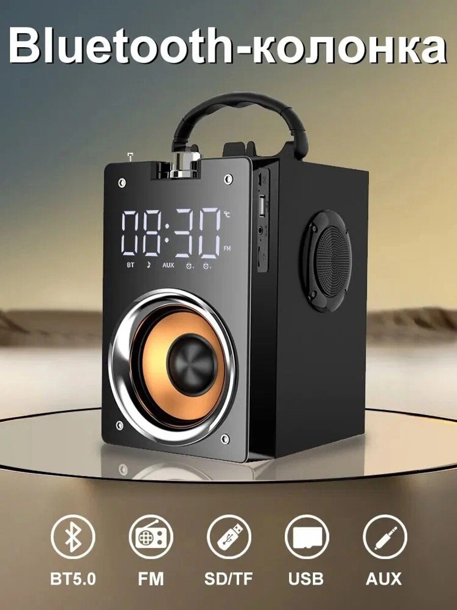 Уличная Bluetooth-колонка 2025 с FM-радио. Громкий звук с басом, ручка, защита от брызг 3000mAh для вечеринок на природе