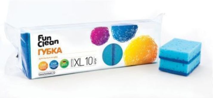 Губка мытья для посуды Fun Clean / Фан Клин XL, поролон, в упаковке 10шт. / товары для кухни и дома