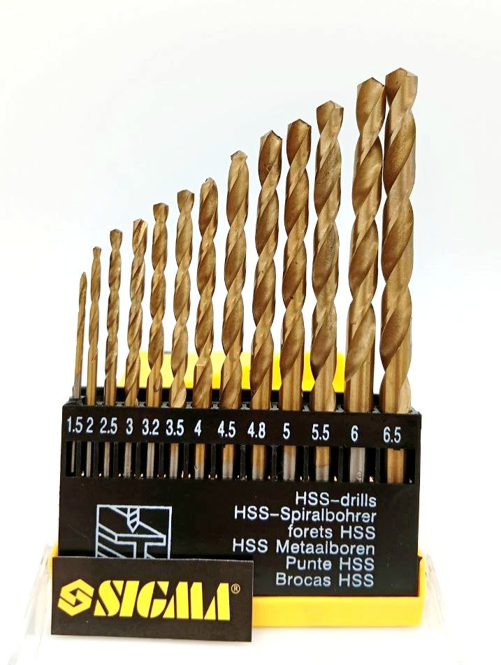 Набор сверл 13шт, 1.5-6.5 мм, по металлу HSS-TiN Sigma