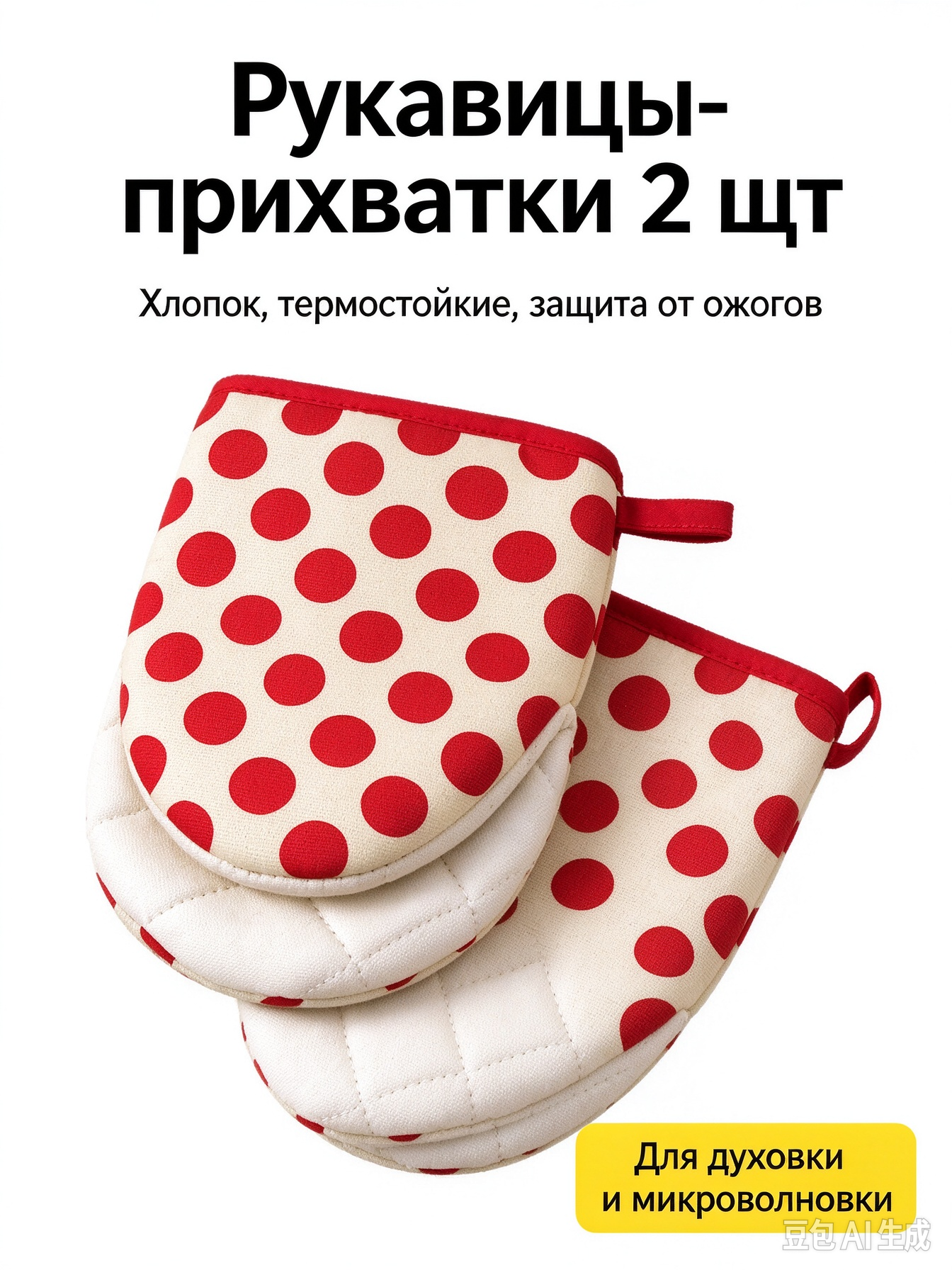 Рукавица-прихватка хлопковая в горошек 2 шт, 17,5х13,5 см, для духовки и микроволновки, термостойкая