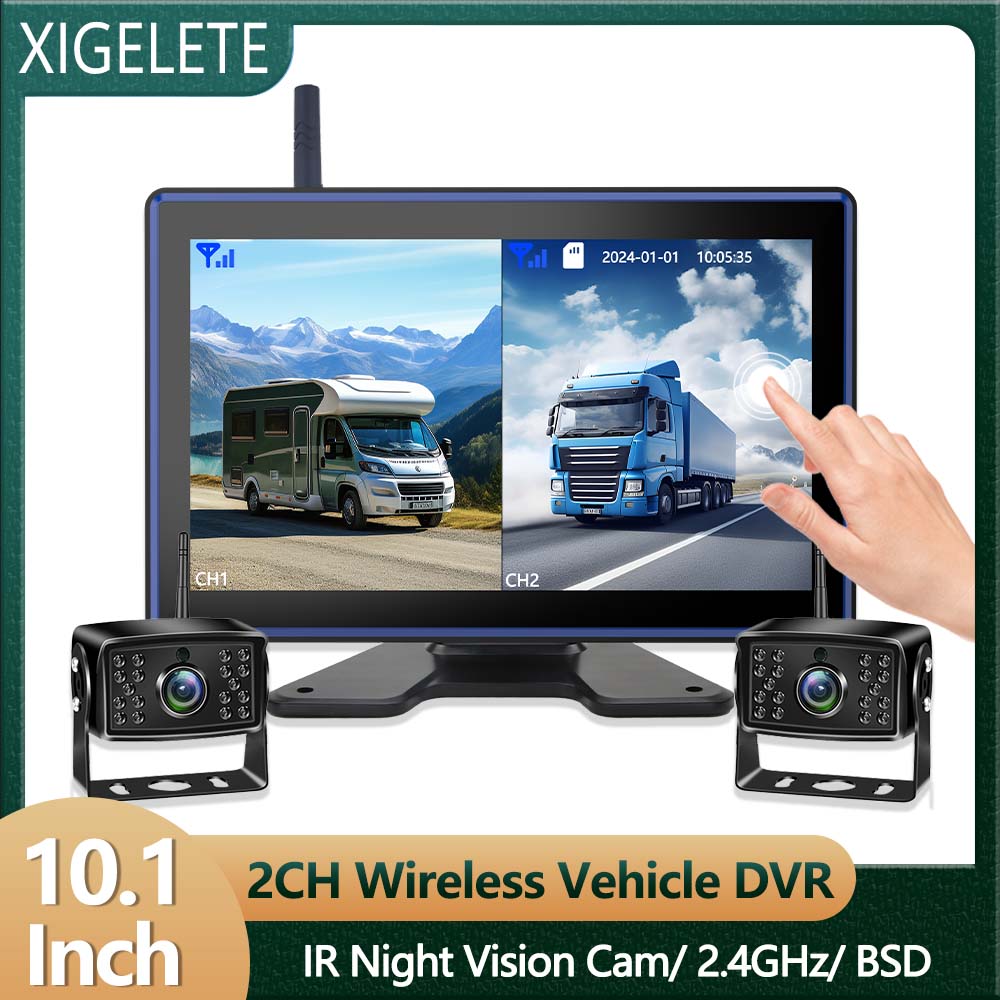 10,1-дюймовый HD IPS монитор 4-канальный DVR система, цифровая беспроводная камера 2,4 ГГц с ИК ночным видением, BSD сигнализация, камера заднего вида для грузовиков, домов на колесах, прицепов