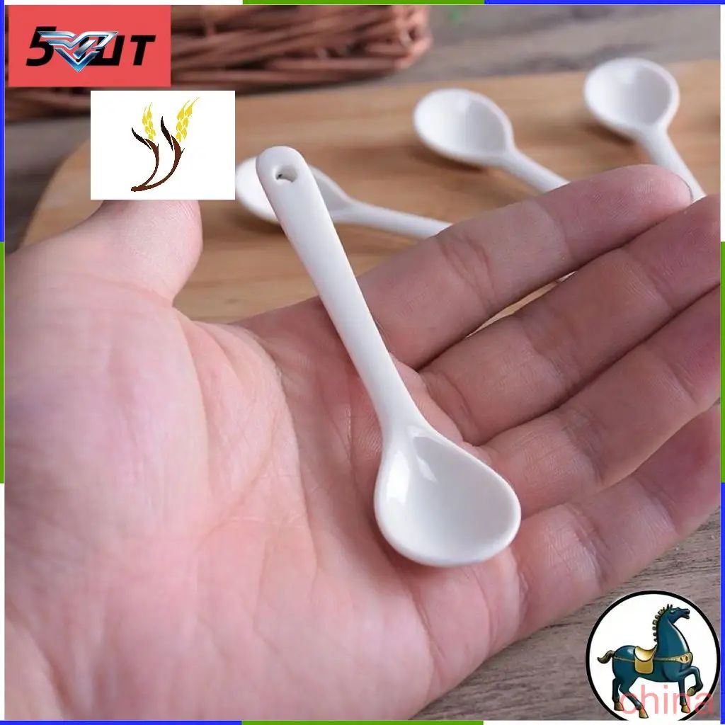 Белые фарфоровые кофейные ложечки, 5 шт, керамическая ручка, 150 г, детские, 1 комплект