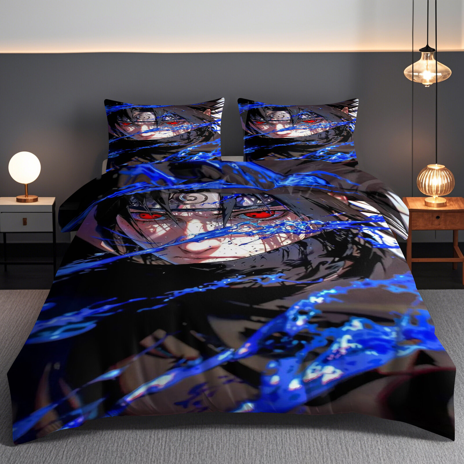 Комплект постельного белья 1.5/2-сп/Евро 3 предмета 200x220cm Наруто Саске Mикрофибра 2 наволочки 70х70