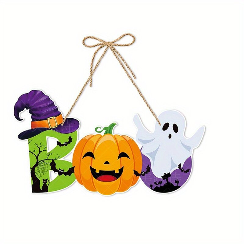 Подвесная табличка на дверь к Хэллоуину с надписью BOO, 1 шт, с крючком, для дома и улицы, бумажный декор