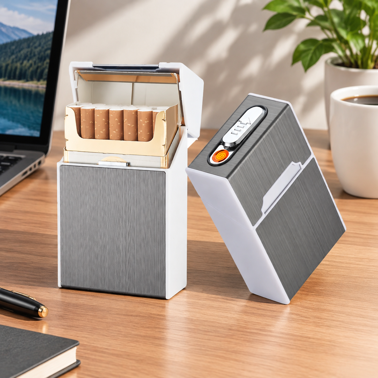Портсигар металлический с USB зажигалкой, на магните, цвет серебро, 10х6х3 см, FatCat (Цвет товара: серебристый; Объем: 0.18 л)
