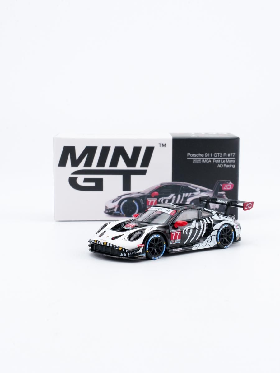 Машинка TSM MINIGT 1/64 #1143 Porsche 911 GT3 R#77AO Racing 2025 IMSA Petit Le Mans MGT01143-CH Die-cast Alloy Car Model Collection Gift
