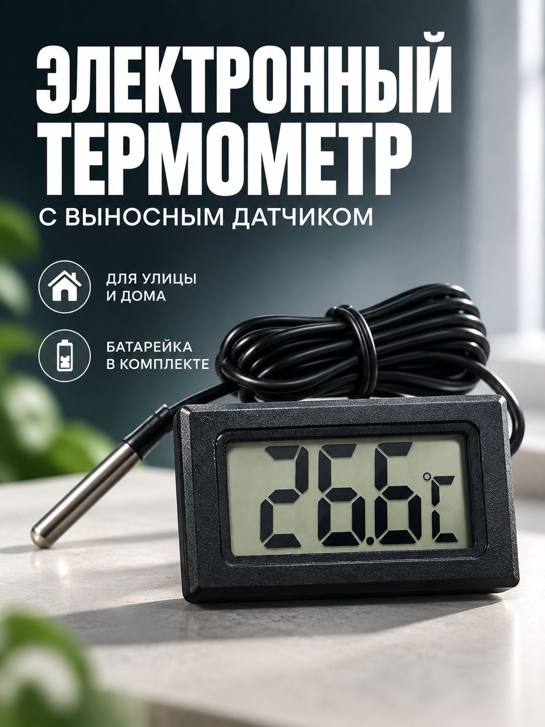 Термометр уличный электронный с выносным датчиком