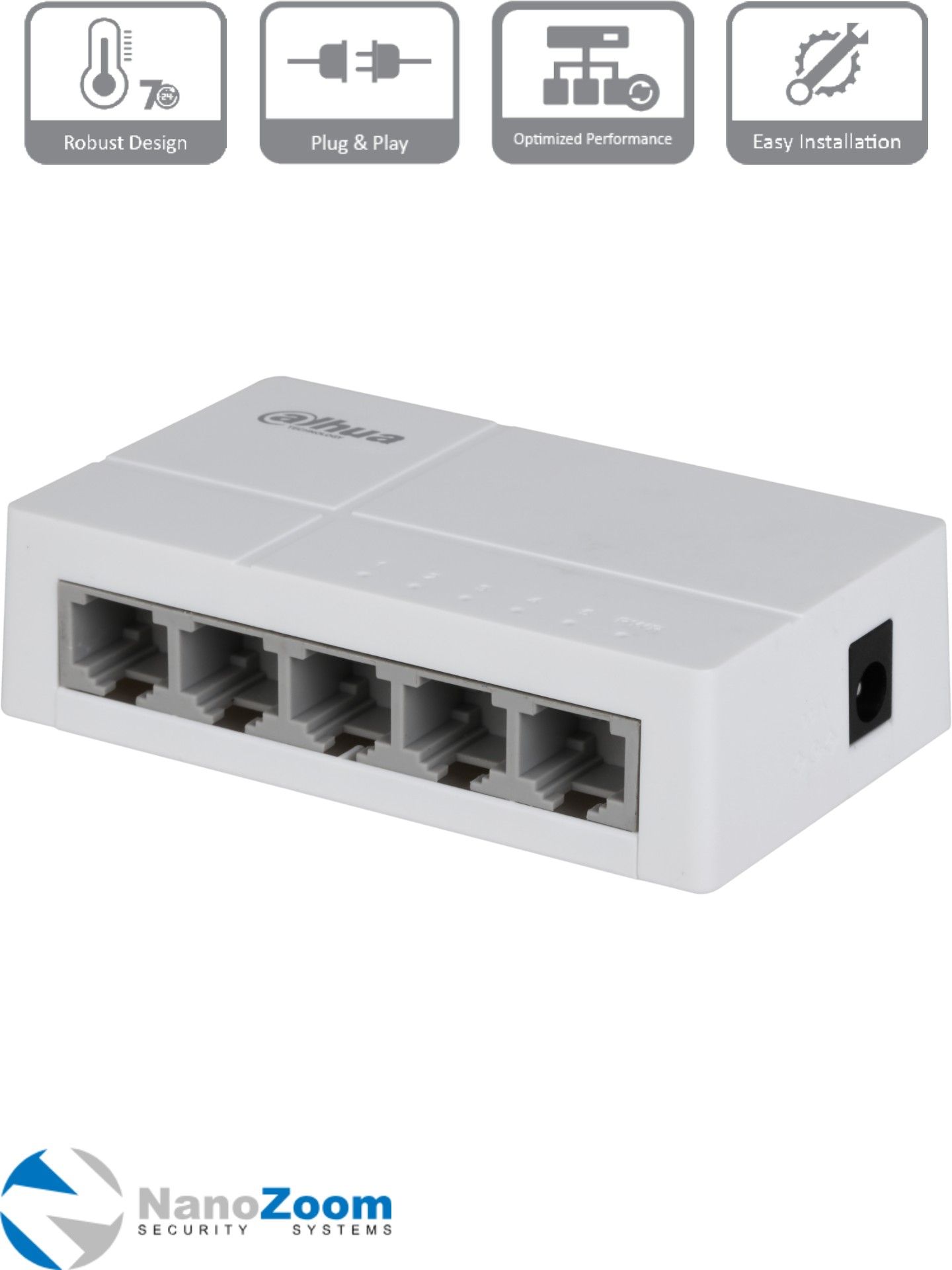 Dahua DH-SF1005L - коммутатор сетевой 5 портовый неуправляемый, 5x10/100 Base-T, коммутация 1 Гбит/с, MAC-таблица 2K