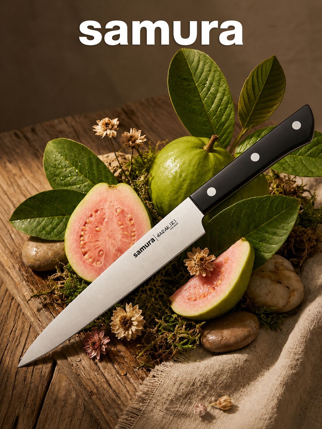 Нож для тонкой нарезки мяса, рыбы, колбасы (слайсер) кухонный Samura HARAKIRI 195мм SHR-0045B