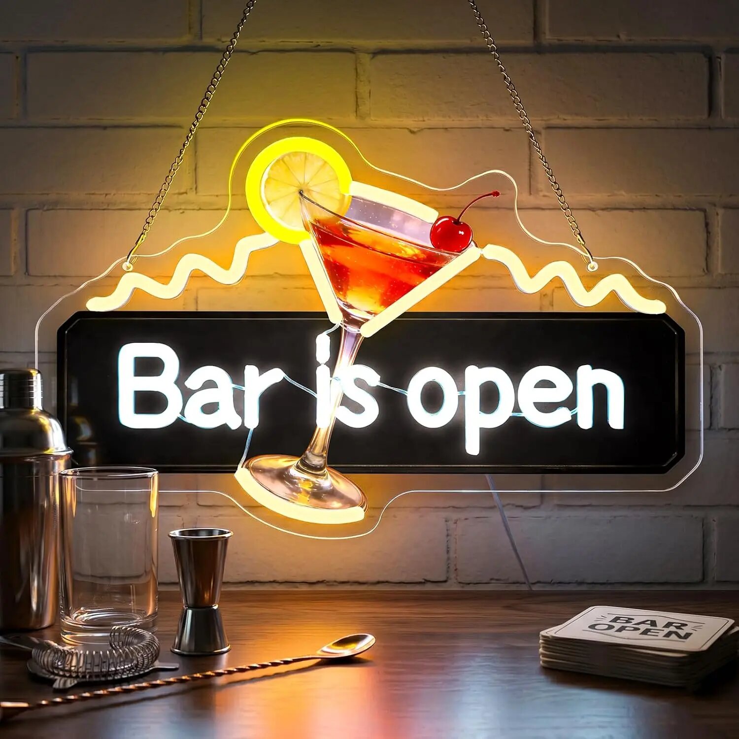 Неоновая вывеска «Bar is open» коктейль, светодиодный неон USB, настенная световая подсветка, декор для бара кафе ресторана, подарок бармену на день рождения и Новый год