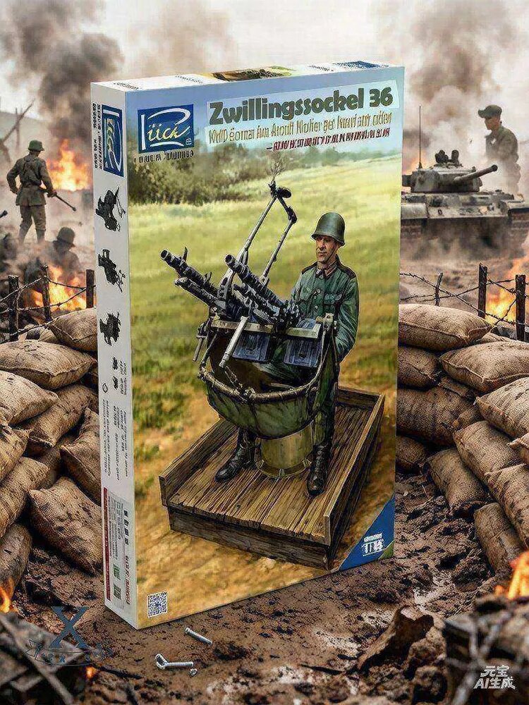 Сборная модель Riich Models 1/35 Немецкая зенитная установка 36 с фигурой солдата и фототравлением, RV35047.