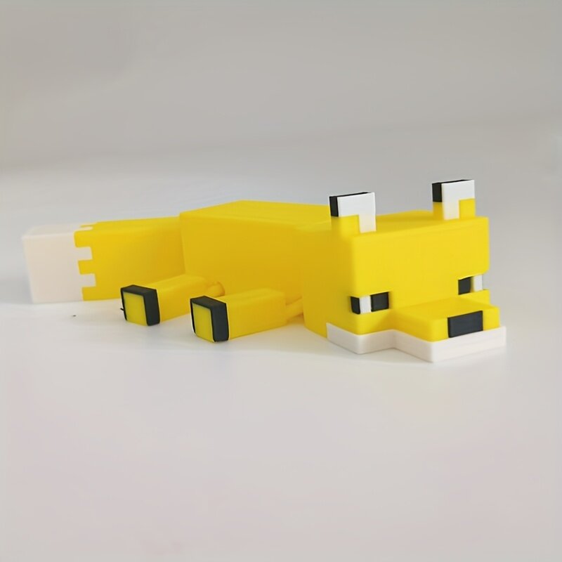 Фигурка лисы в форме куба, подвижная, 3D-печать, декор для дома и автомобиля, желтый
