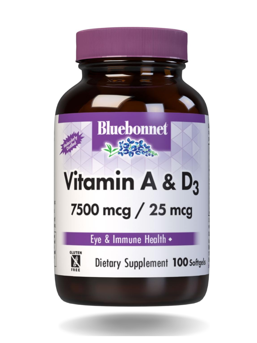 Bluebonnet Nutrition, витамины A и D3, 100 капсул