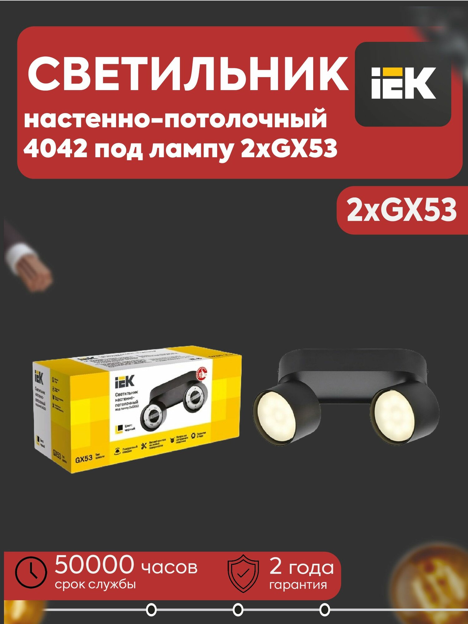 LIGHTING Светильник 4042 настенно-потолочный под лампу 2хGX53 черный IEK