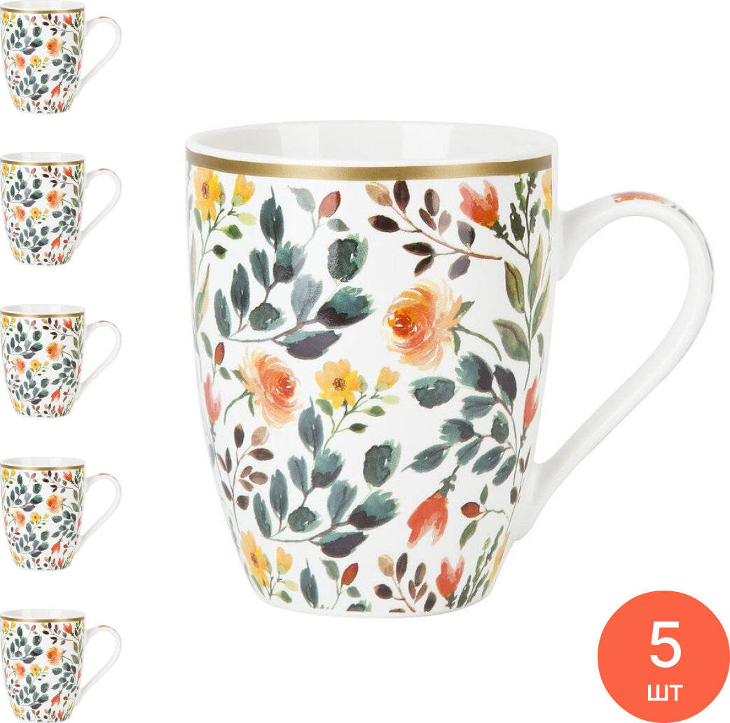 Кружка Nouvelle Home / Новелле Хоум Floristry из фарфора, цвет разноцветный, 340мл / посуда для кухни (комплект из 5 шт)