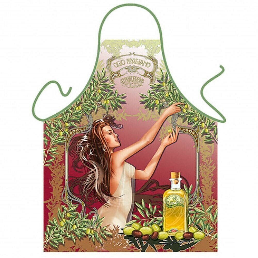 Фартук кухонный Оливковый сад, рабочий, для повара, на завязках, с водооталкивающей пропиткой, с приколом 57х75 см, ITATI