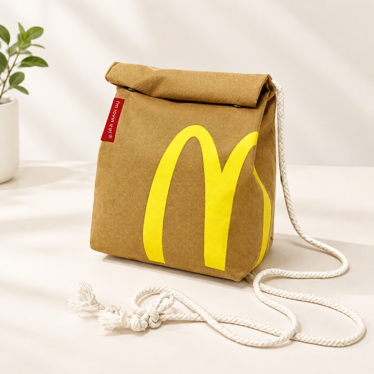 Рюкзак McDonald`s, школьный, унисекс, для средней и старшей школы, бежевый, нейлон (Объем: 13 л)