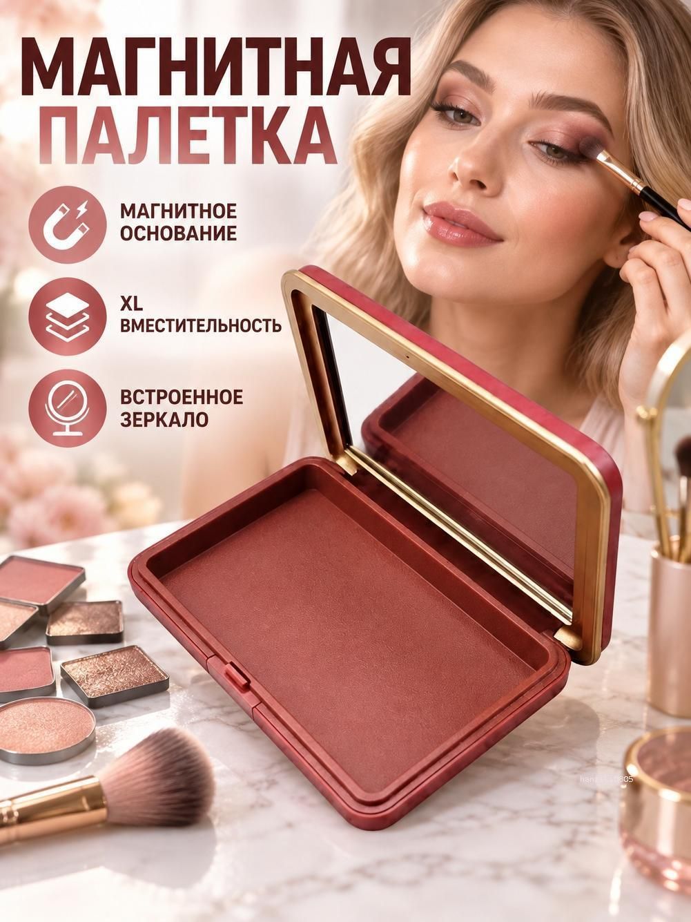 Магнитная палетка большого формата, съемные секции для макияжа, подходит для теней, хайлайтеров и румян, система DIY