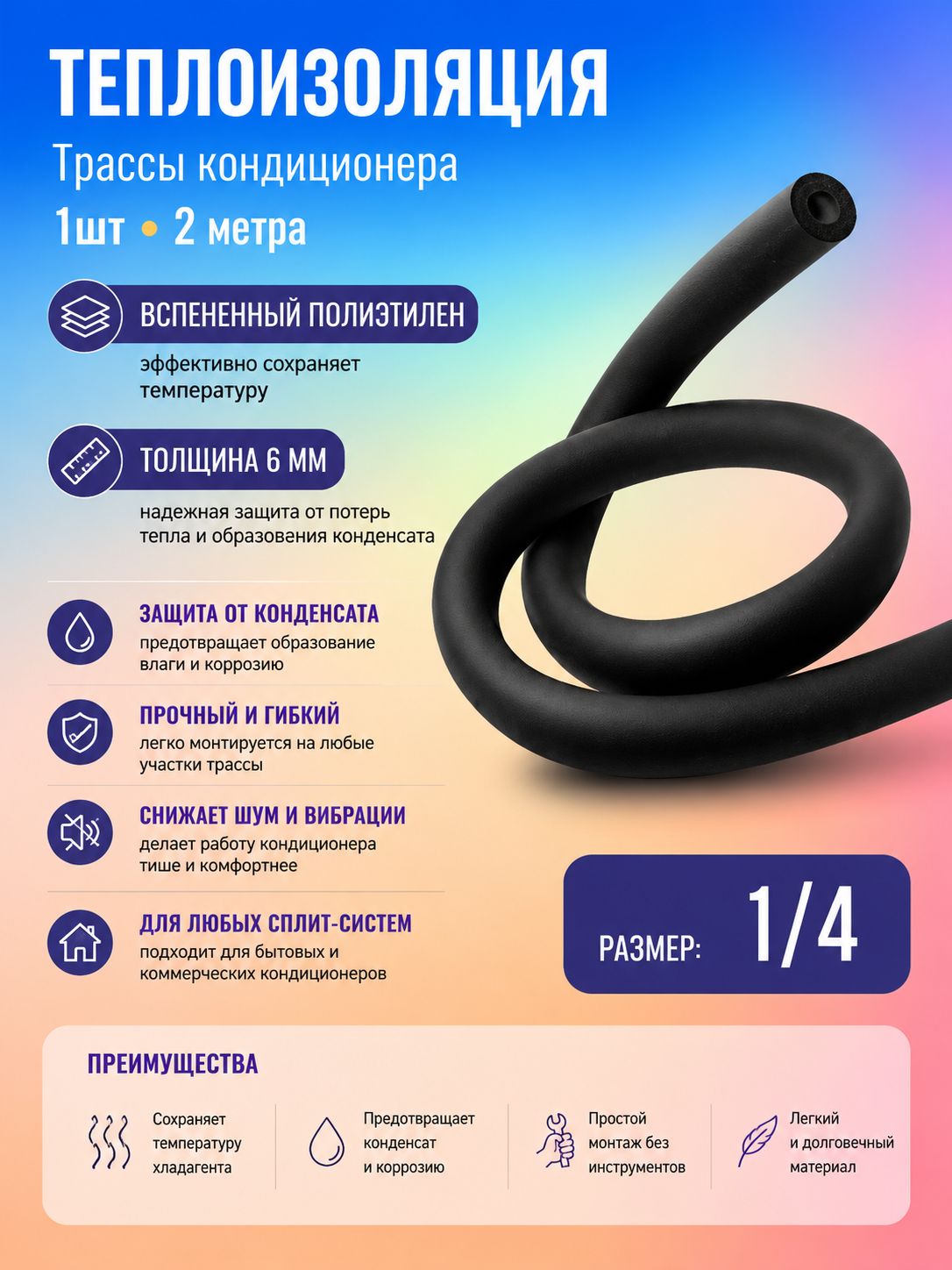 Утеплитель для труб K-Flex 6/6 толщина 6мм, длина 2м 1/4