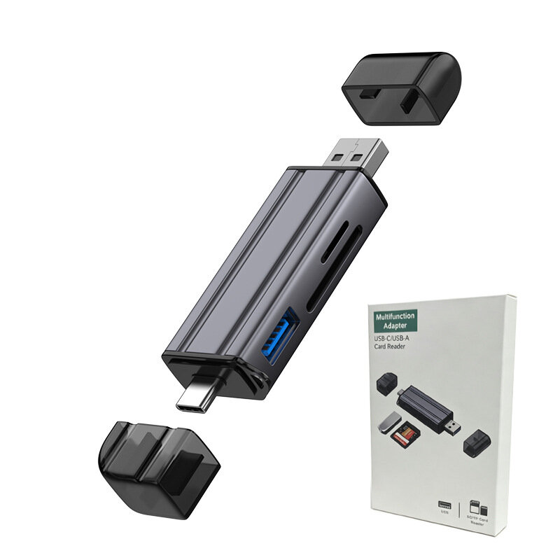 6-в-1 Картридер USB 3.0 TF SD Type-C серый в коробке, быстрая передача данных для ноутбука