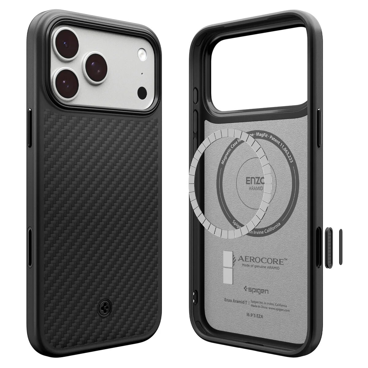 Чехол Spigen Enzo Aramid T MagFit для iPhone 18/17 Pro Max, 18/17 Pro — чехол с поддержкой MagSafe и кнопкой управления камерой.