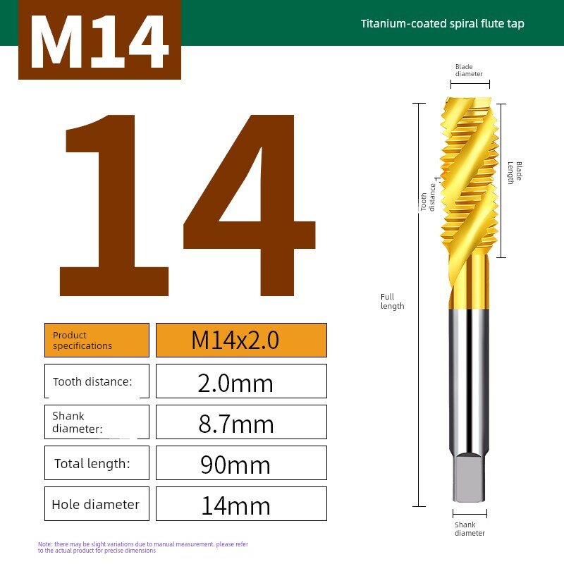 Титановое покрытие спиральный метчик для резьбы M14x2.0 для тяжелой резьбы