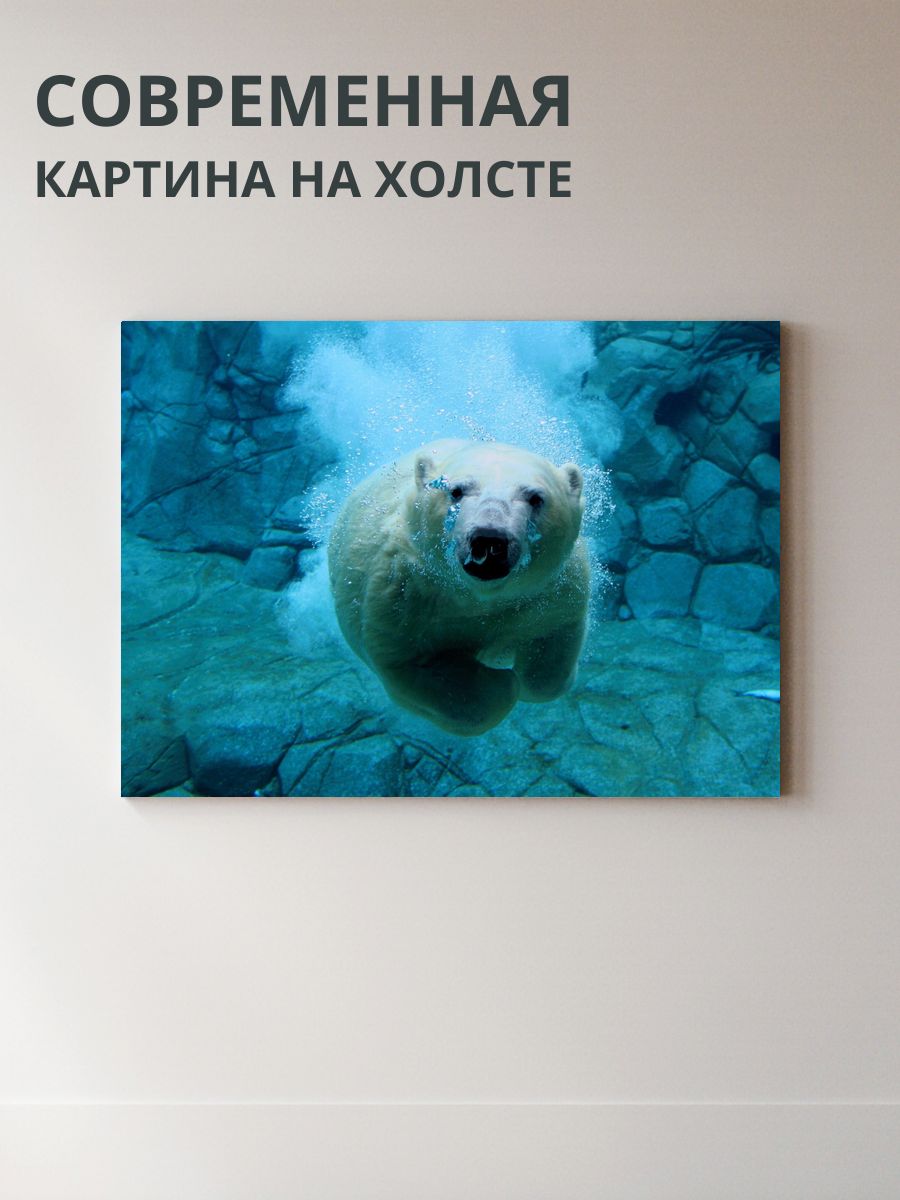 Картина на холсте Полярный медведь в плавании 70x50 см