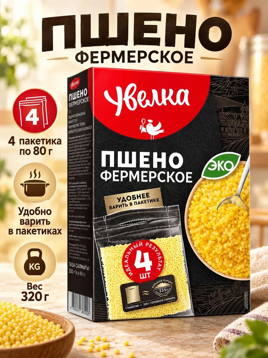 Пшено фермерское 4 пакетиков по 80 г. 1 упаковка
