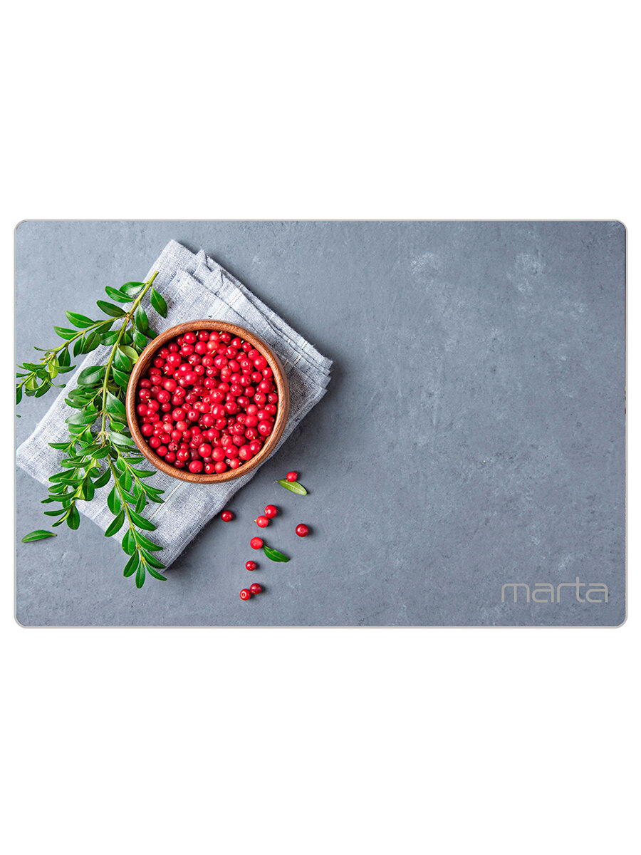 Доска разделочная MARTA MT-3740,30x20 см, стекло, жаропрочная, прямоугольная, Брусника