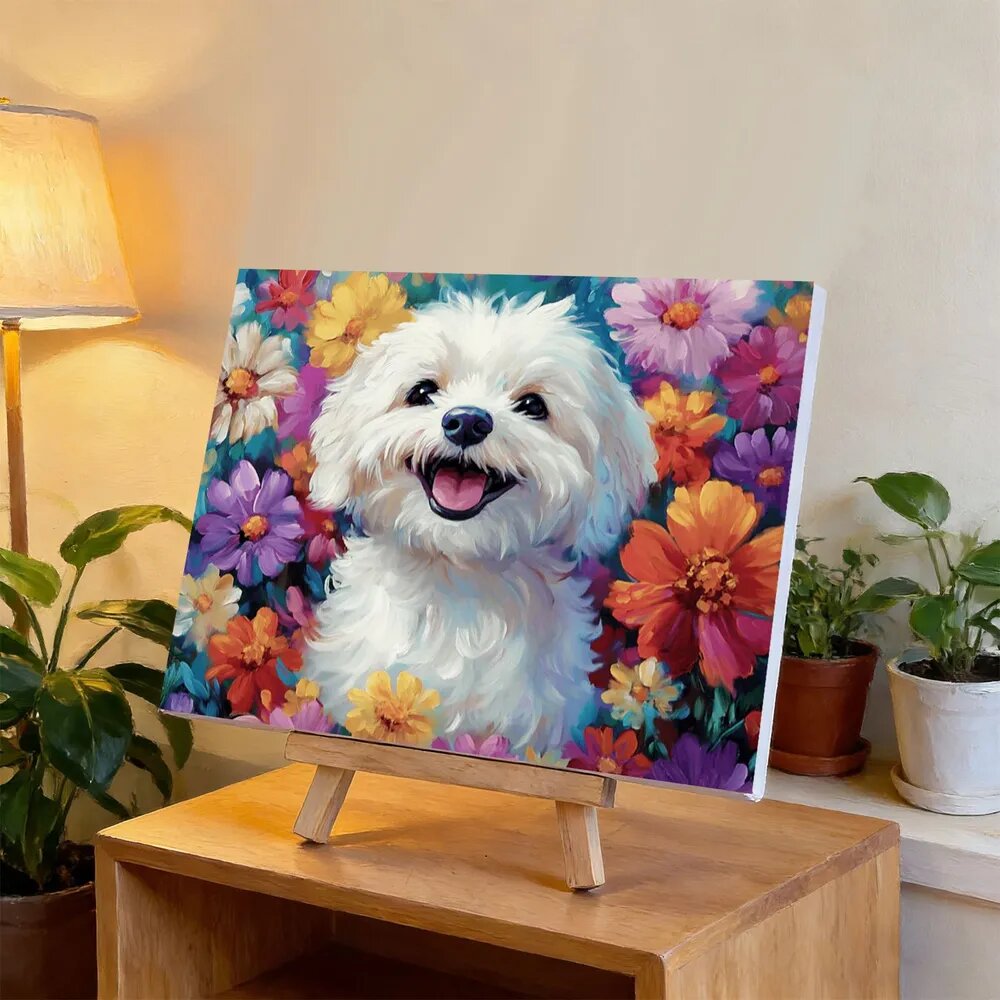 Цифровая масляная живопись Floral Pup на холсте с деревянной рамой, 40 30 см