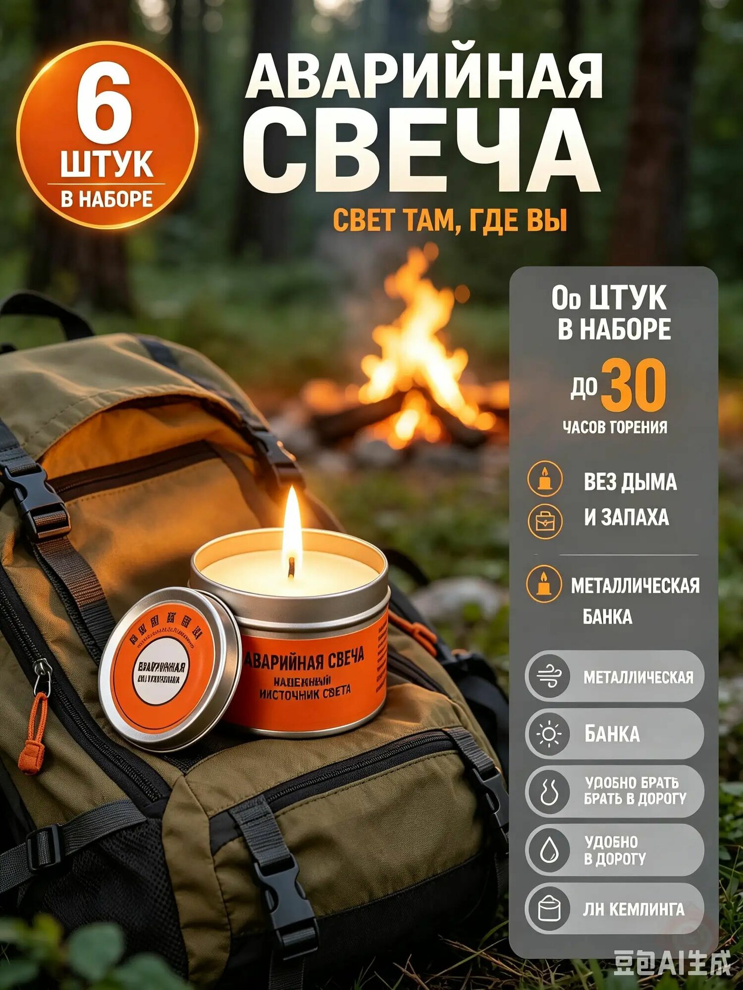 Свечи церковные "свечи хозяйственные" 4 см х 6 см 6 шт, Артикул: 5639331011