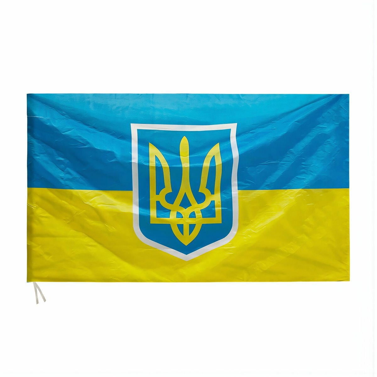 Флаг Украины тризуб 90х150 см из качественной ткани стойкой печатью для долгого использования внутри и снаружи помещения подходит для многих сценариев применения, Флаг Украины с гербом тризуба и ремня