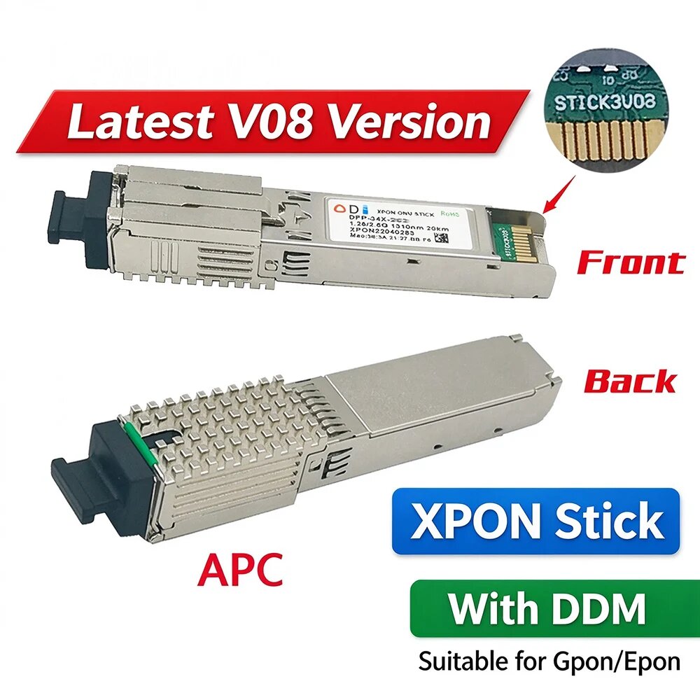 PON-модуль (стик) EPON GPON XPON SFP ONU с MAC, PPPoE, IPoE, HGU, SC-коннектором, 1490/1330 нм, 1.25 Гбит/с, 802.3ah